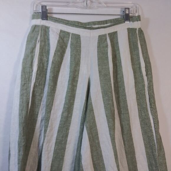 Beachlunchlounge Green Stripe Linen Wide Leg Crop Pull On Pants Size L - Picture 3 of 9